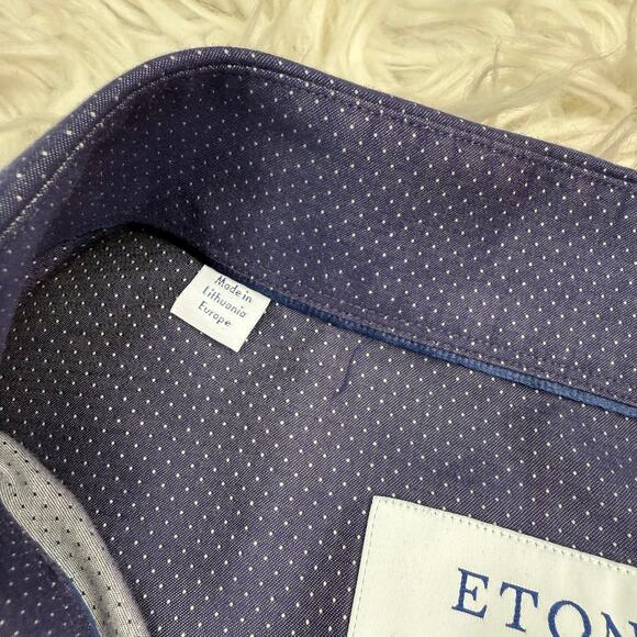 ETON Men's Slim Fit Dress Shirt Blue White Dot Size XL Long Sleeve Designer - Picture 7 of 10